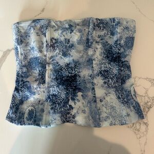 White Fox Boutique Blue Floral Corset Top